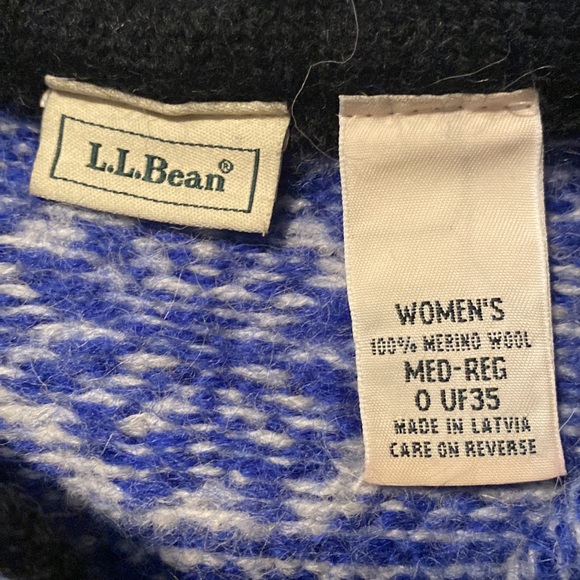 LL BEAN Vintage Henley Fair Isle 100% Merino Wool  Blue Sweater Fall Winter Sz M - Picture 9 of 10